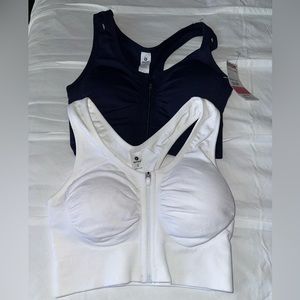 NWT 2 pk Sports Bras Navy & White zip up